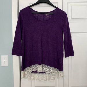 Purple top with ivory lace